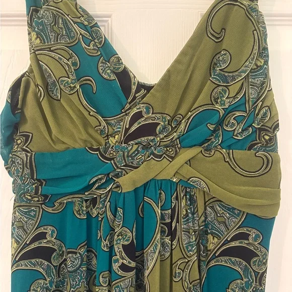 EUC, Apt. 9 Teal and Olive Paisley Print Lined, Sleeveless Dress, Sm. - Picture 3 of 7
